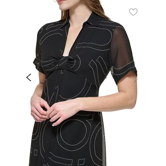 CALVIN KLEIN - 🎉HP🎉 NWT - L Sz 6 Short Sleeve Logo Maxi Illusion Shirtdress - Picture 3 of 16